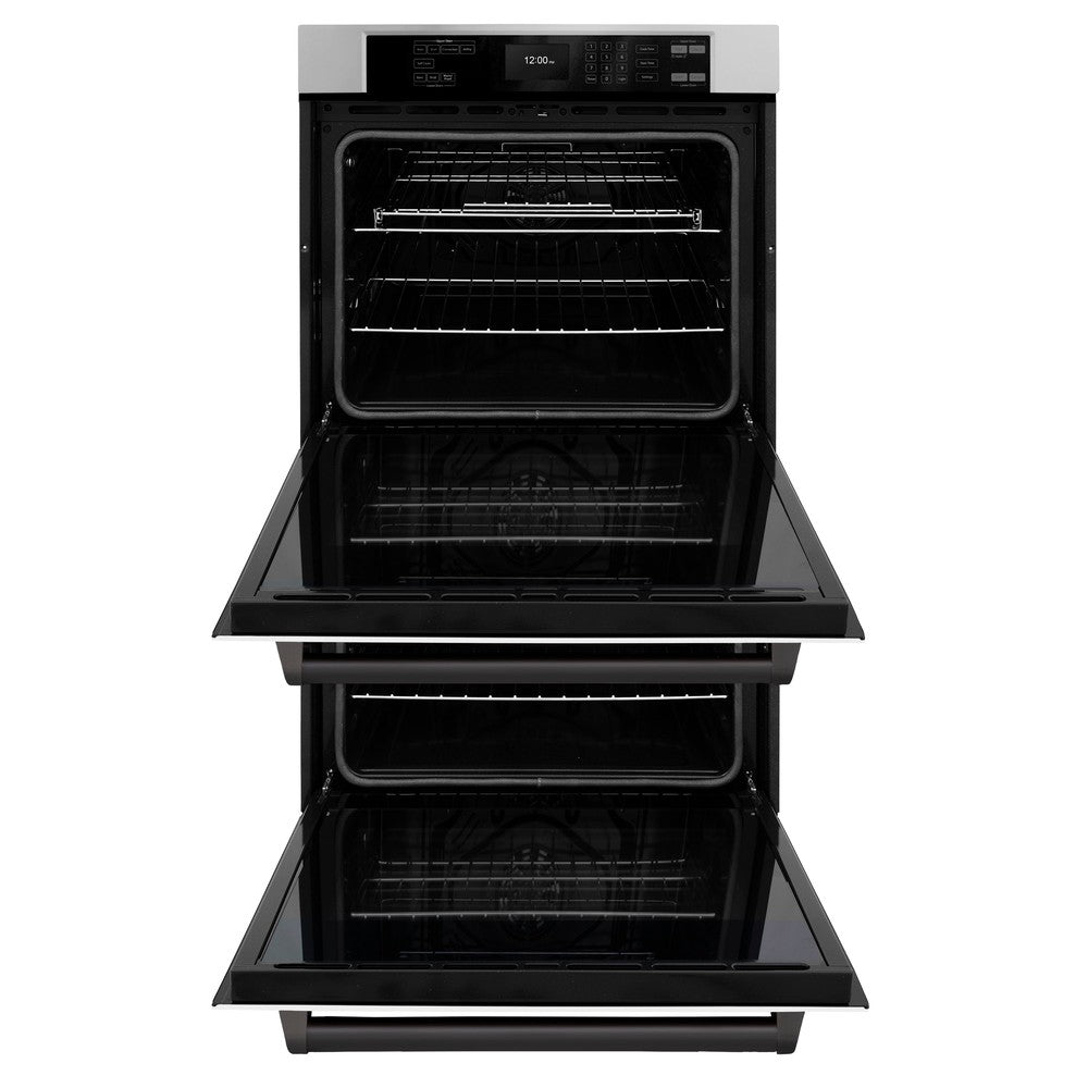 ZLINE Autograph Edition 30 in. Professional True Convection Double Wall Oven with Air Fry and Self Clean in Stainless Steel with White Matte Doors and Matte Black Handles (WADZ-WM-30-MB) - (WADZWM30MB) -