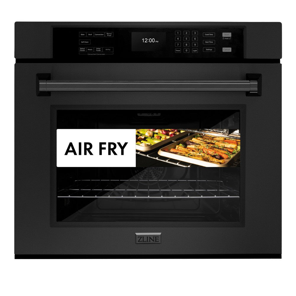 ZLINE 30 in. Professional True Convection Single Wall Oven with Air Fry and Self Clean in Black Stainless Steel (WASB-30) - (WASB30) -