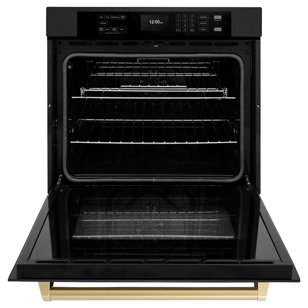 ZLINE Autograph Edition 30 in. Professional True Convection Single Wall Oven with Air Fry and Self Clean in Black Stainless Steel with Champagne Bronze Handle (WASBZ-30-CB) - (WASBZ30CB) -