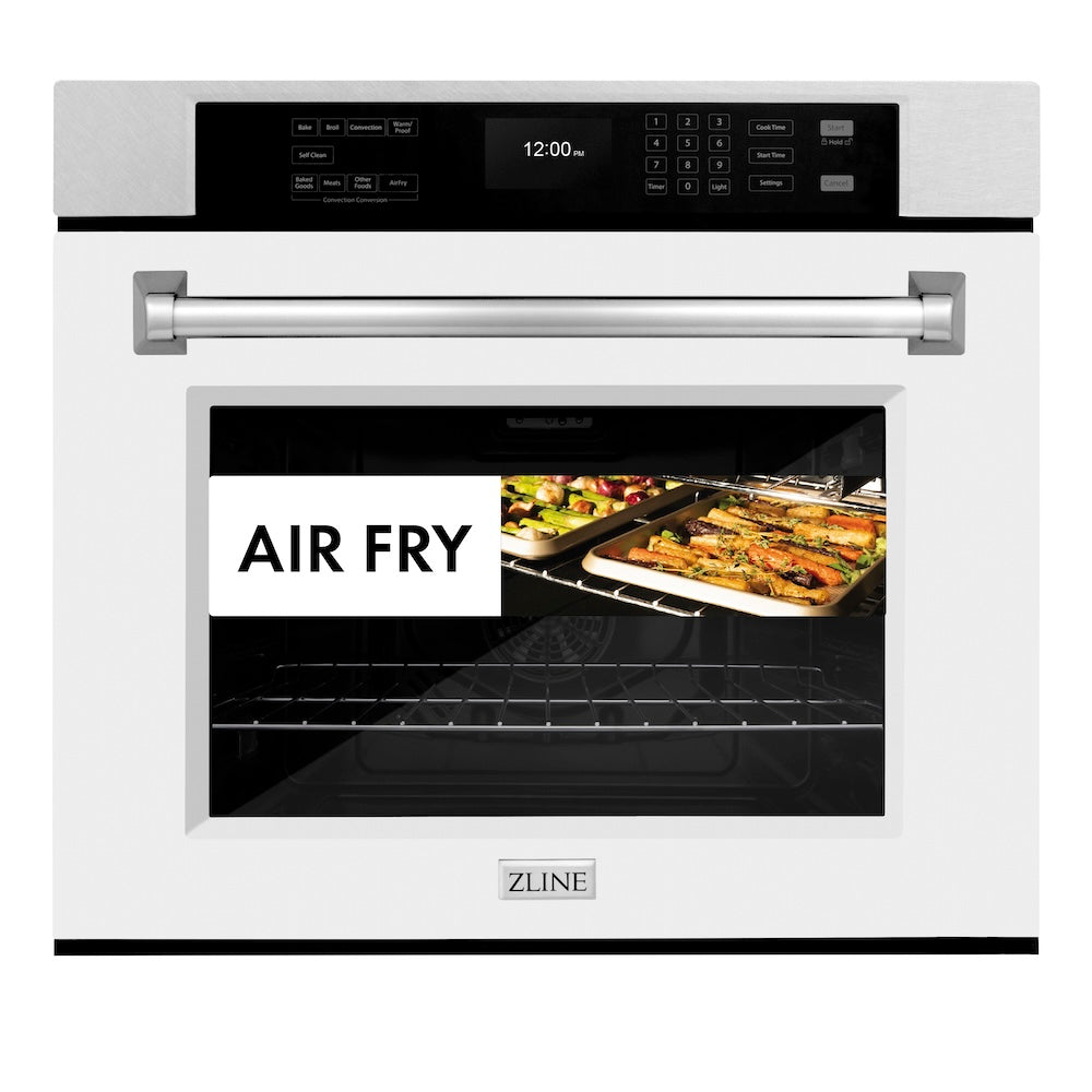 ZLINE 30 in. Professional True Convection Single Wall Oven with Air Fry and Self Clean in Satin Stainless Steel with White Matte Door (WASS-WM-30) - (WASSWM30) -