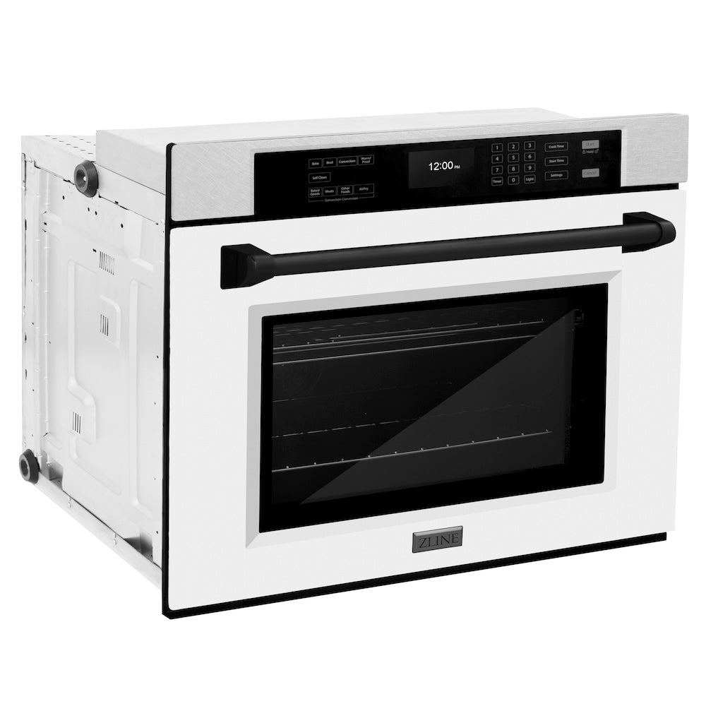 ZLINE Autograph Edition 30 in. Professional True Convection Single Wall Oven with Air Fry and Self Clean in Satin Stainless Steel with White Matte Door and Matte Black Handle (WASSZ-WM-30-MB) - (WASSZWM30MB) -