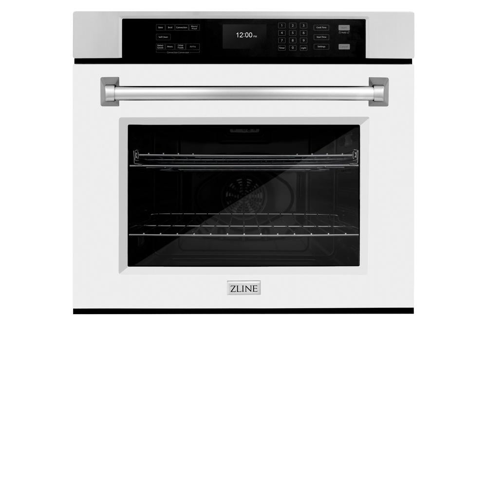 ZLINE 30 in. Professional True Convection Single Wall Oven with Air Fry and Self Clean in Stainless Steel with White Matte Door (WAS-WM-30) - (WASWM30) -