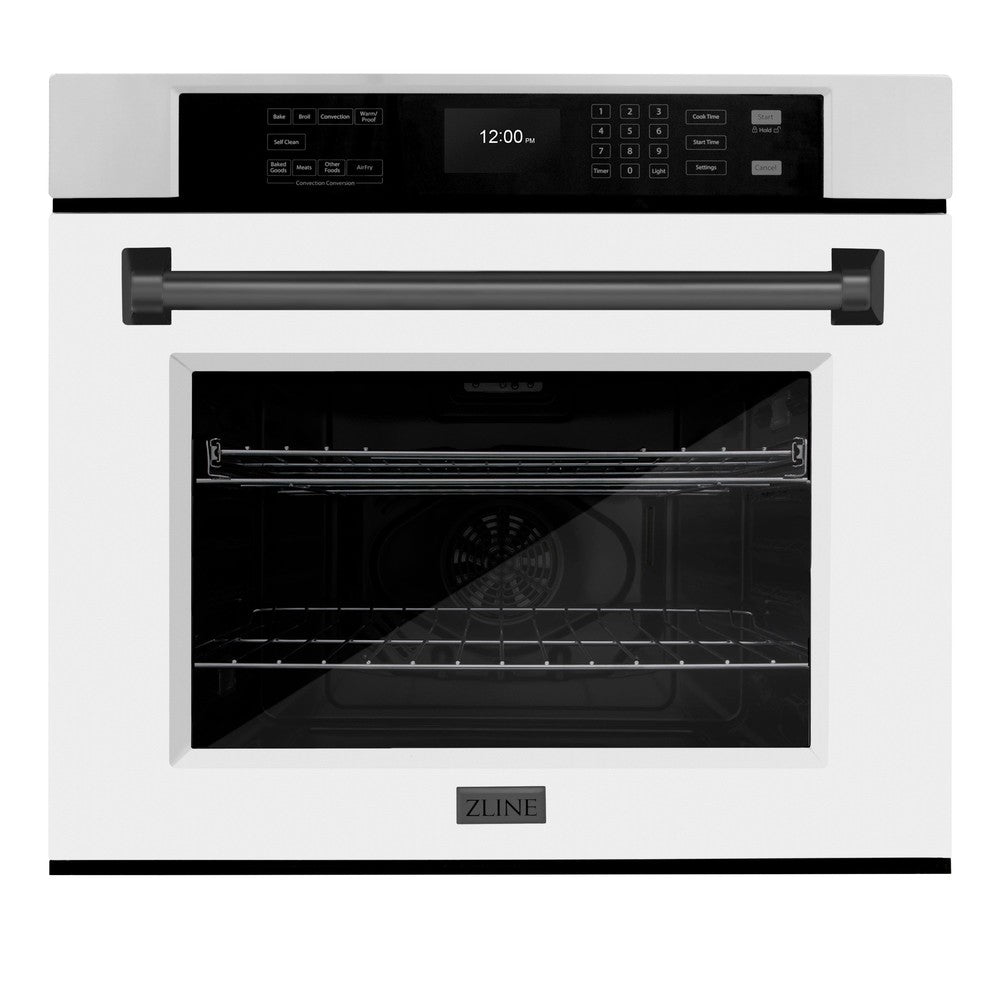 ZLINE Autograph Edition 30 in. Professional True Convection Single Wall Oven with Air Fry and Self Clean in Stainless Steel with White Matte Door and Matte Black Handle (WASZ-WM-30-MB) - (WASZWM30MB) -