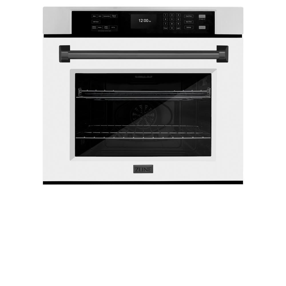 ZLINE Autograph Edition 30 in. Professional True Convection Single Wall Oven with Air Fry and Self Clean in Stainless Steel with White Matte Door and Matte Black Handle (WASZ-WM-30-MB) - (WASZWM30MB) -