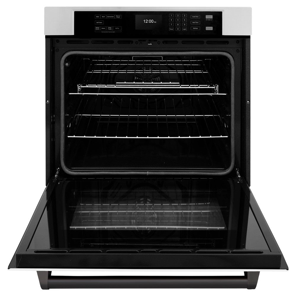 ZLINE Autograph Edition 30 in. Professional True Convection Single Wall Oven with Air Fry and Self Clean in Stainless Steel with White Matte Door and Matte Black Handle (WASZ-WM-30-MB) - (WASZWM30MB) -