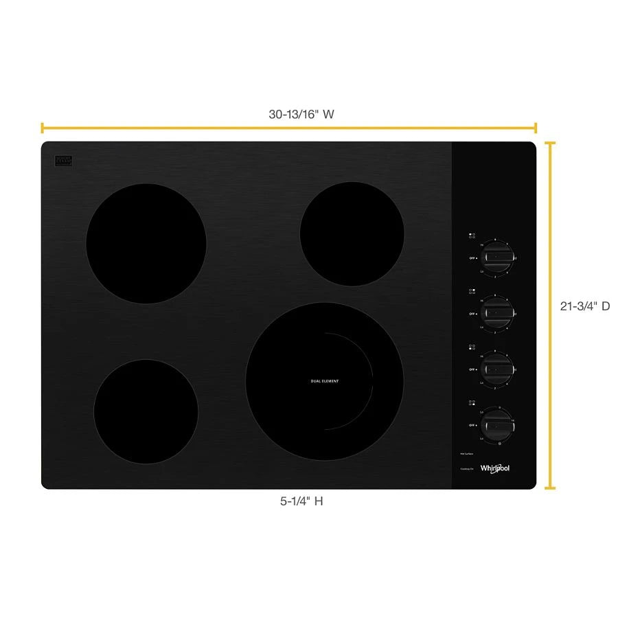 30-inch Electric Ceramic Glass Cooktop with Dual Radiant Element - (WCE55US0HB) - WHIRLPOOL