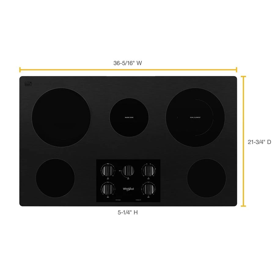 36-inch Electric Ceramic Glass Cooktop with Dual Radiant Element - (WCE55US6HB) - WHIRLPOOL