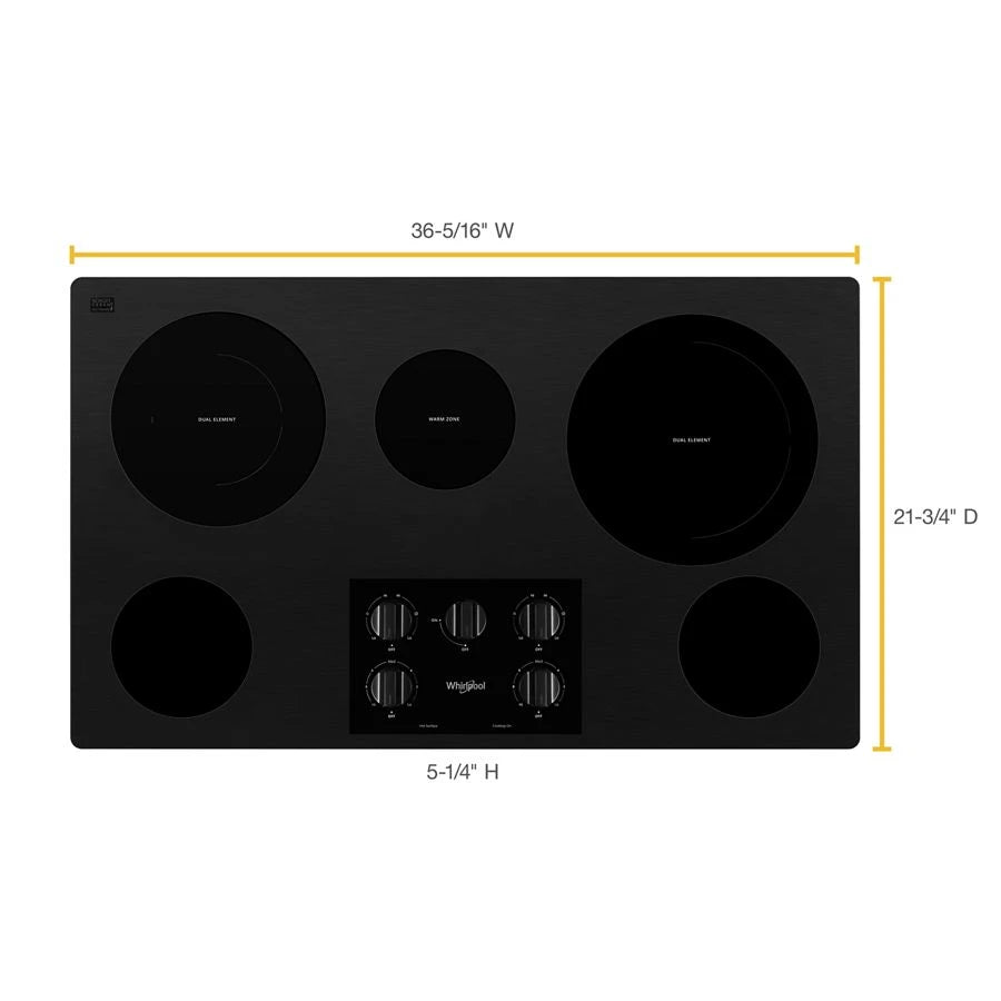 36-inch Electric Ceramic Glass Cooktop with Two Dual Radiant Elements - (WCE77US6HB)