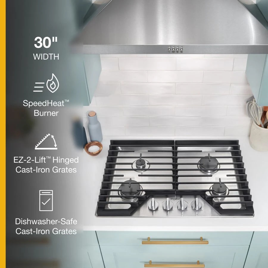 30-inch Gas Cooktop with EZ-2-Lift??? Hinged Cast-Iron Grates - (WCGK5030PS)