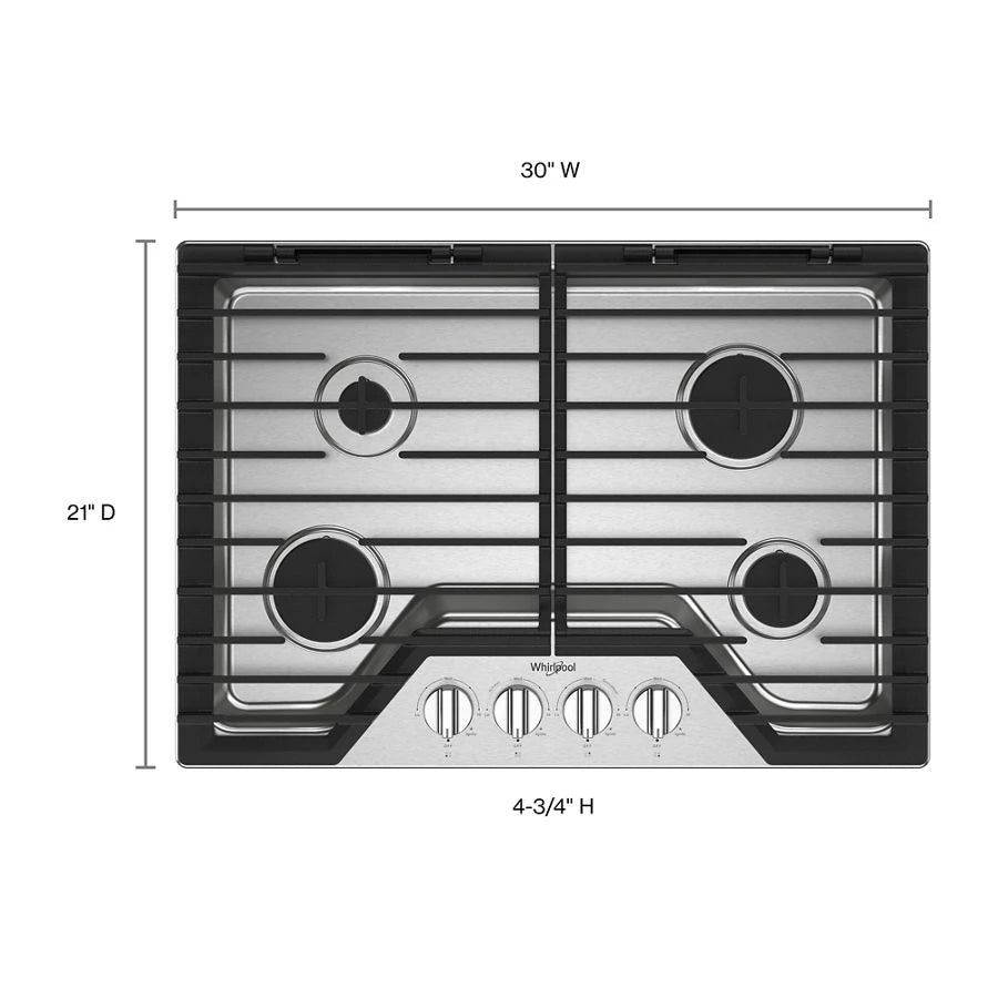 30-inch Gas Cooktop with EZ-2-Lift??? Hinged Cast-Iron Grates - (WCGK5030PS)
