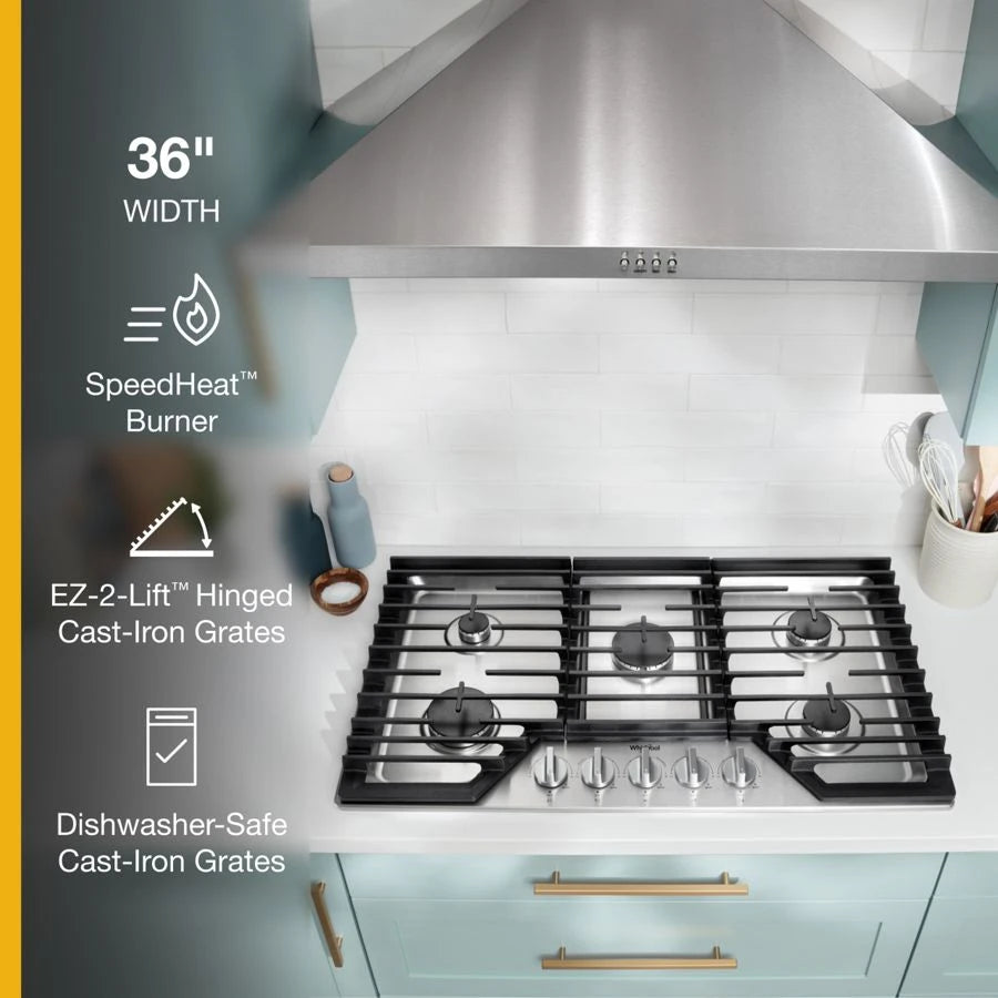 36-inch Gas Cooktop with EZ-2-Lift??? Hinged Cast-Iron Grates - (WCGK5036PS)