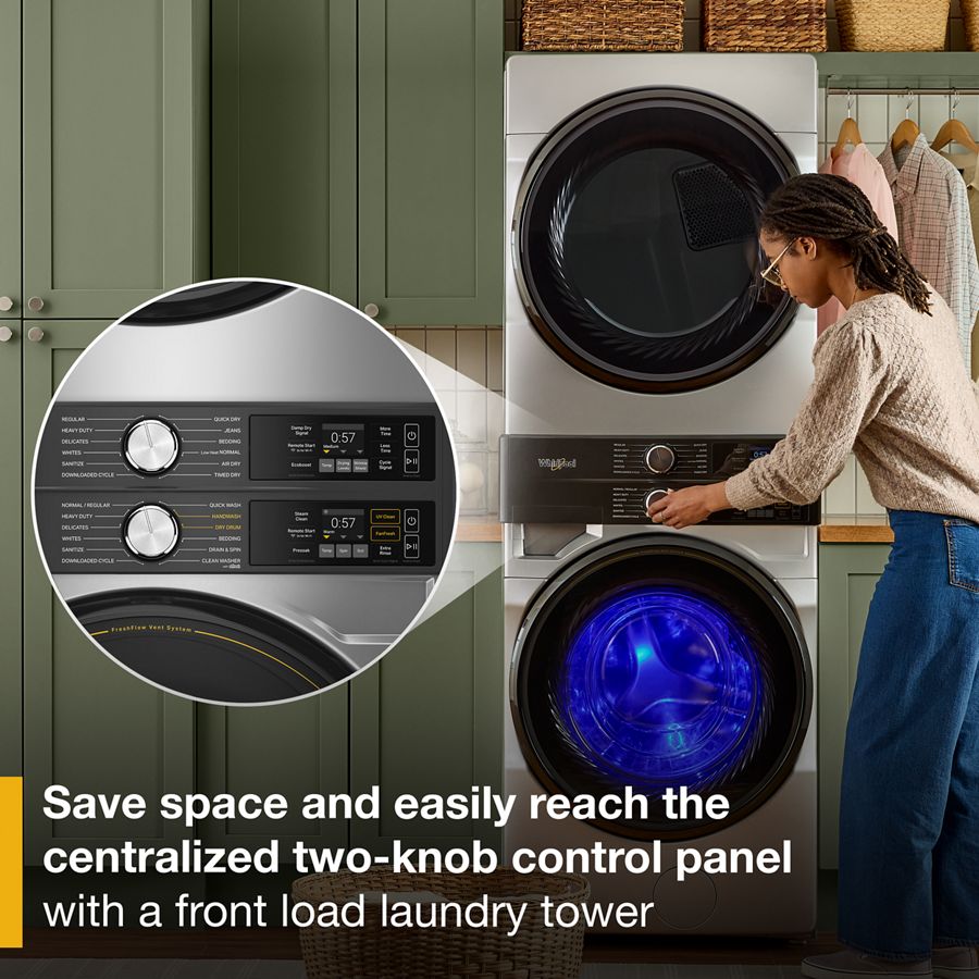 4.5 Cu. Ft. Smart Energy Star® Front Load Washer & 7.4 Cu. Ft. Electric Dryer Laundry Tower With Freshflowtm Vent System & Uv Clean Technology - (WEF5727TR) -