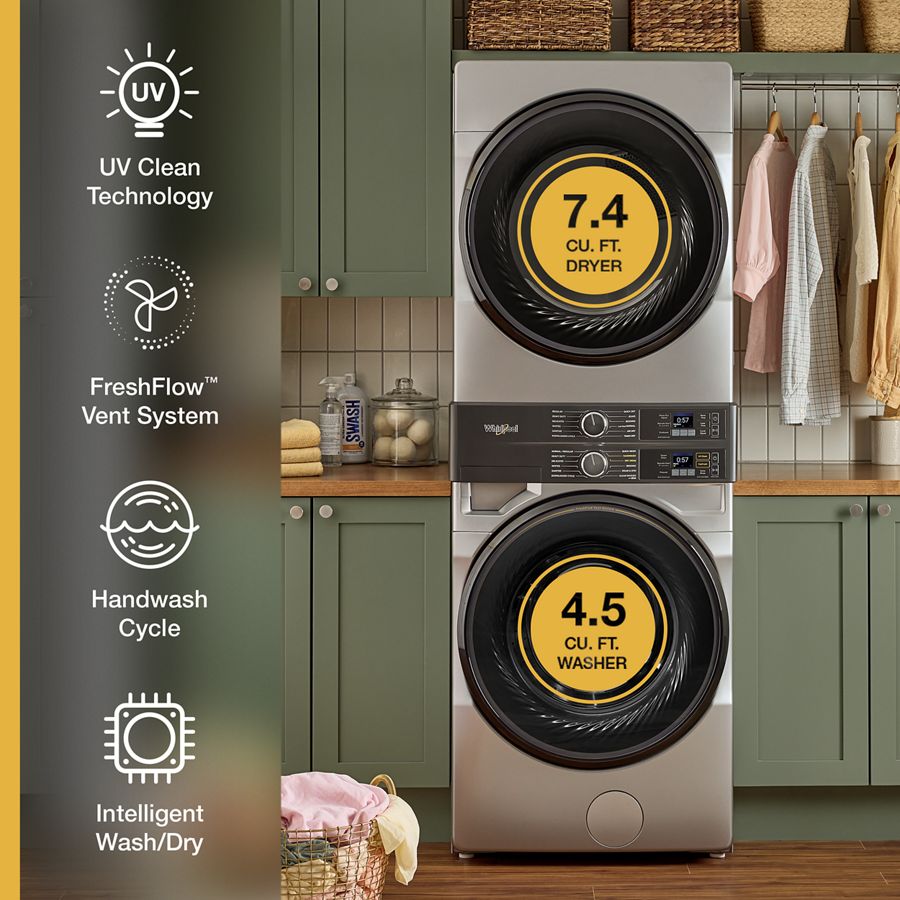 4.5 Cu. Ft. Smart Energy Star® Front Load Washer & 7.4 Cu. Ft. Electric Dryer Laundry Tower With Freshflowtm Vent System & Uv Clean Technology - (WEF5727TR) -