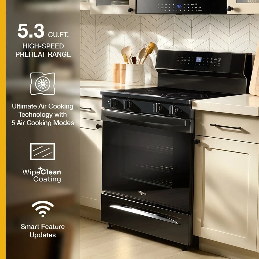 30-inch Electric Smart Range with Air Cooking Technology, No Preheat Air Fry, High Speed Preheat Oven, WipeClean™ Coating, and Steam/Self Clean - (WFES7530RB)
