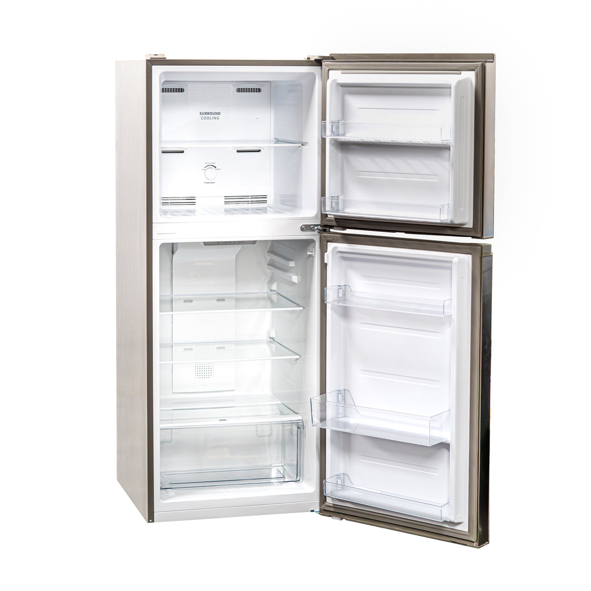 Danby WFF100SL refrigerator open, angled right view