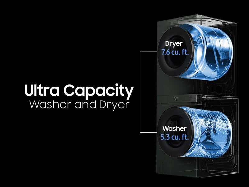 Bespoke 5.3 cu. ft. AI Laundry Hub™ Ultra Capacity Single Unit Washer with AI OptiWash™ and 7.6 cu. ft. Electric Dryer in Satin Green - (WH53DBH700EFA3)