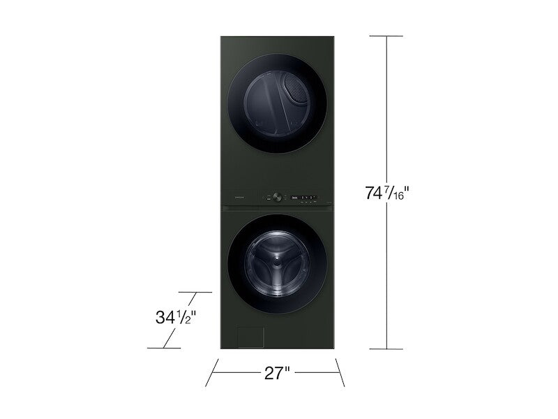 Bespoke 5.3 cu. ft. AI Laundry Hub™ Ultra Capacity Single Unit Washer with AI OptiWash™ and 7.6 cu. ft. Gas Dryer in Satin Green - (WH53DBH700GFA3)