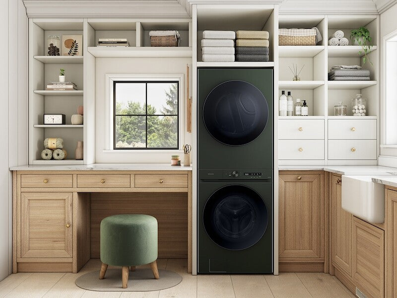 Bespoke 5.3 cu. ft. AI Laundry Hub™ Ultra Capacity Single Unit Washer with AI OptiWash™ and 7.6 cu. ft. Gas Dryer in Satin Green - (WH53DBH700GFA3)