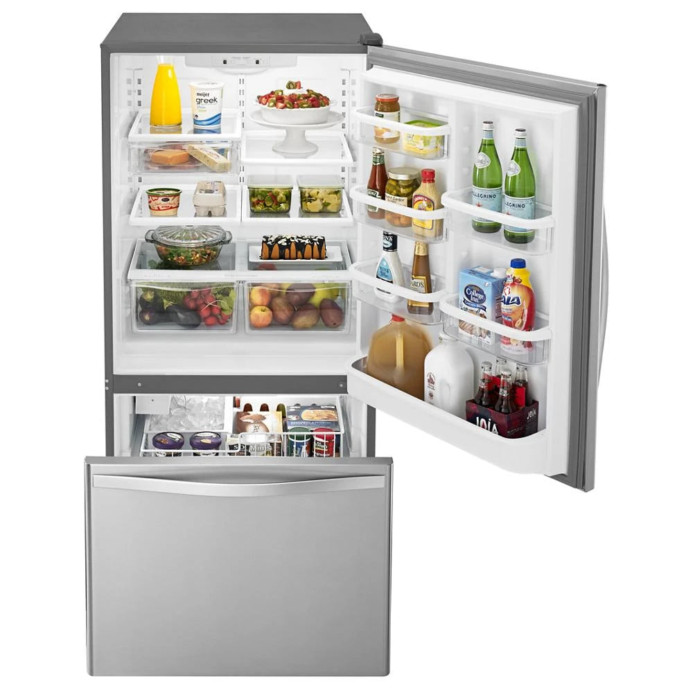 33-inches wide Bottom-Freezer Refrigerator with SpillGuard??? Glass Shelves - 22 cu. ft - (WRB322DMBM) - WHIRLPOOL