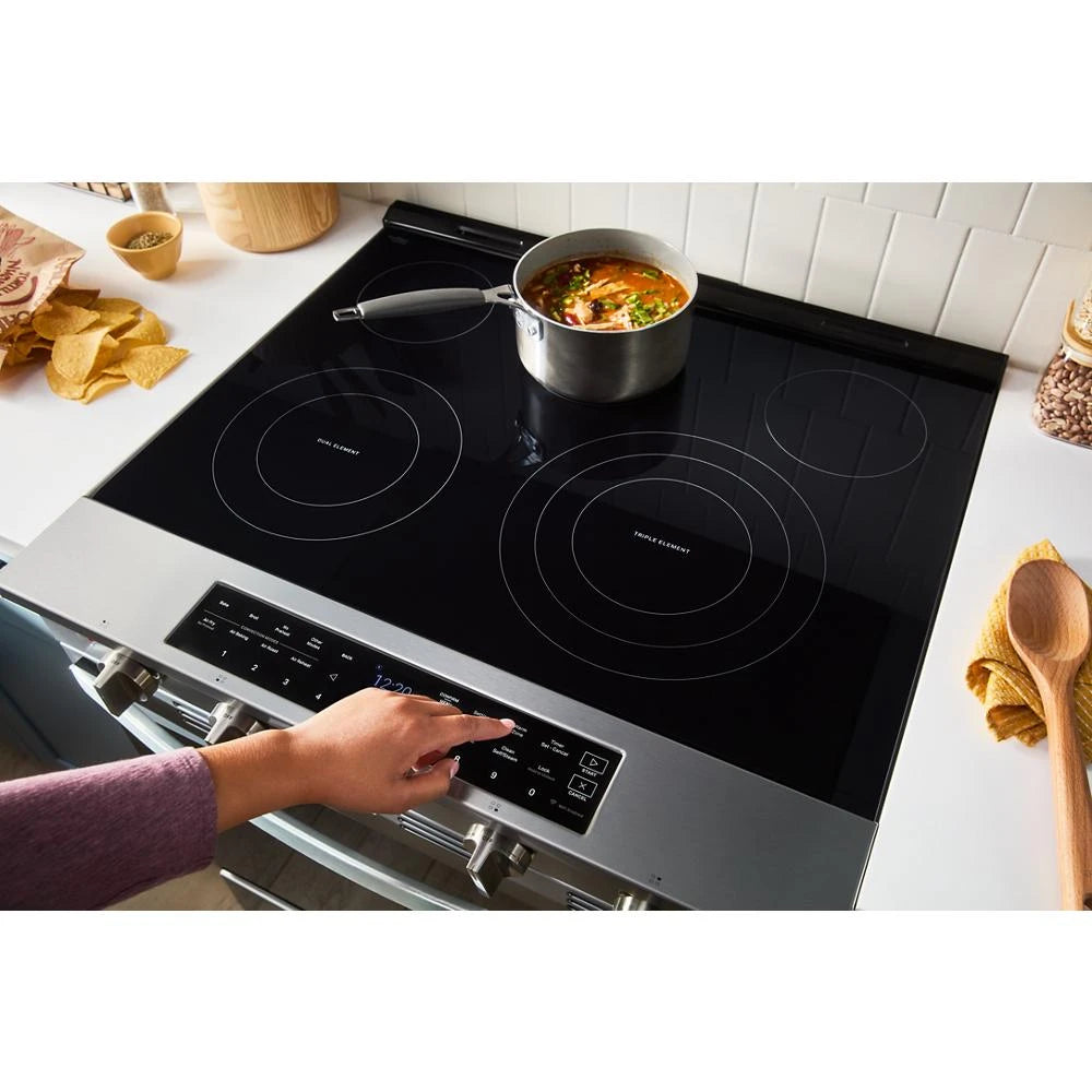30-inch Smart Slide in Electric Range with Air Cooking Technology, No Preheat Air Fry, WipeClean™ Coating, Steam/Self Clean and High Speed Preheat - (WSES7530RZ)