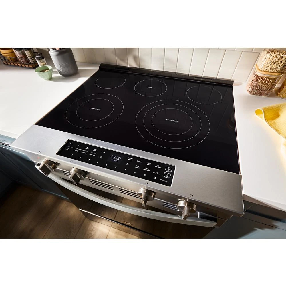 30-inch Smart Slide in Electric Range with Air Cooking Technology, No Preheat Air Fry, WipeClean™ Coating, Steam/Self Clean and High Speed Preheat - (WSES7530RZ)