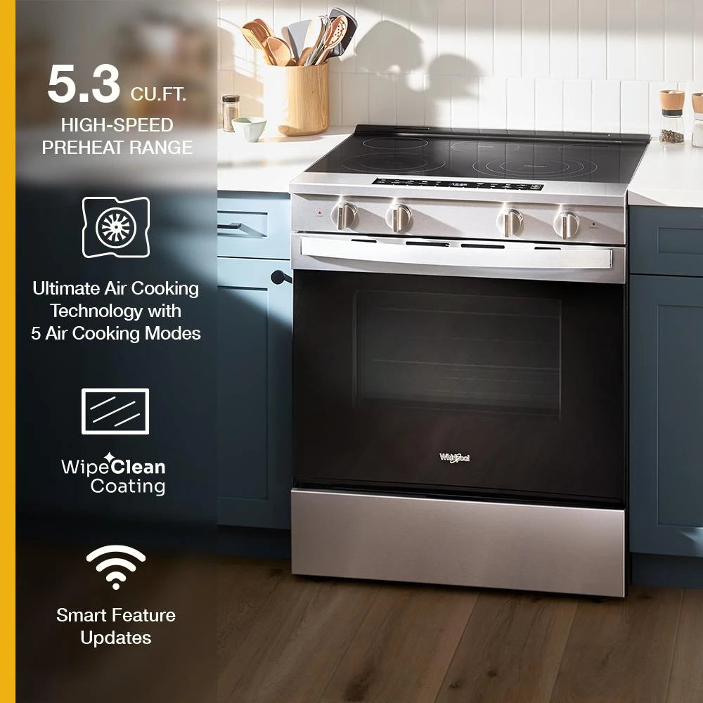 30-inch Smart Slide in Electric Range with Air Cooking Technology, No Preheat Air Fry, WipeClean™ Coating, Steam/Self Clean and High Speed Preheat - (WSES7530RZ)