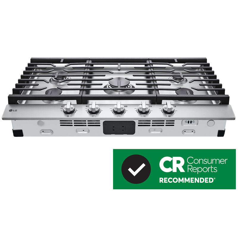 LG CBGJ3623S 36 in. 5-Burner Natural Gas Cooktop with Simmer Burner & Power Burner - Stainless Steel