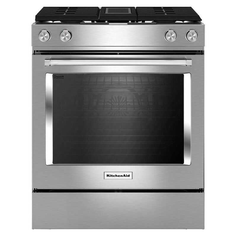 KitchenAid 30 in. 6.4 cu. ft. True European Convection Slide-In Dual Fuel Range with 4 Sealed Burners - Stainless Steel