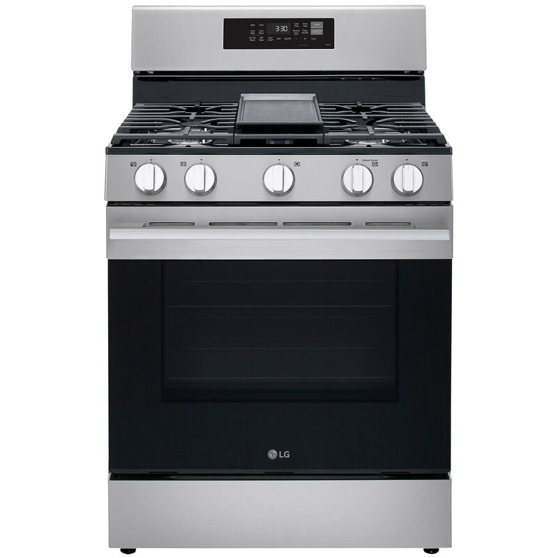 LG LRGN6323Y 30 in. 6.3 cu. ft. Smart Air Fry True European Convection Gas Range with 5 Sealed Burners & Griddle - Stainless Steel