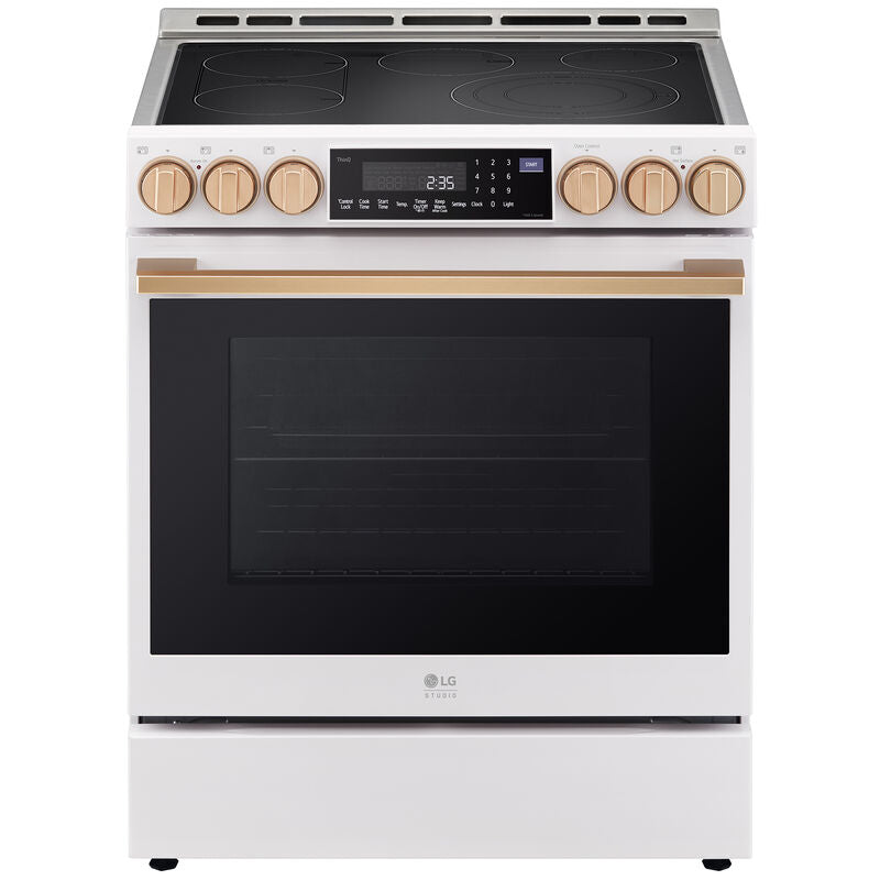 LG LSES6338N Studio 30 in. 6.3 cu. ft. Smart Air Fry True European Convection Slide-In Electric Range with Radiant Burners - Essence White