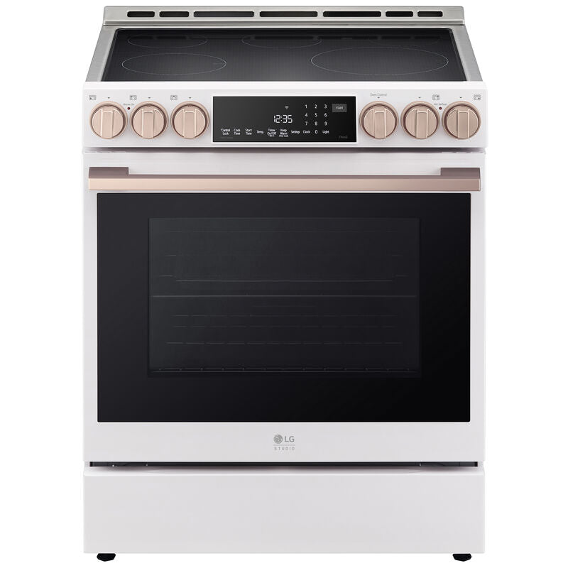 LG LSIS6338NE Studio 30 in. 6.3 cu. ft. Smart Air Fry True European Convection Slide-In Electric Range with 5 Induction Burners - Essence White