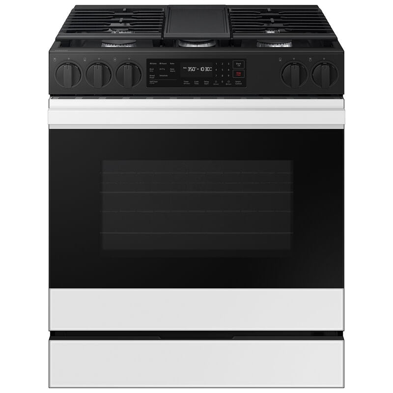 Samsung NSG6DB830012 Bespoke 30 in. 6 cu. ft. Smart Air Fry True European Convection Slide-In Gas Range with 5 Sealed Burners & Griddle - White Glass