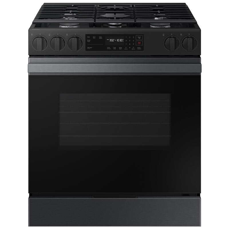 Samsung NSG6DG8100MT Bespoke 30 in. 6 cu. ft. Smart Slide-In Gas Range with 5 Sealed Burners - Matte Black Steel