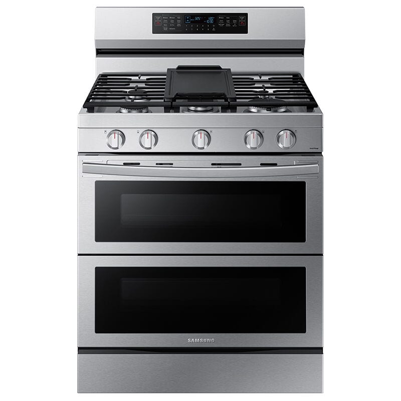 Samsung 30 in. 6 cu. ft. Smart Air Fry True European Convection Double Oven Gas Range with 5 Sealed Burners & Griddle - Stainless Steel
