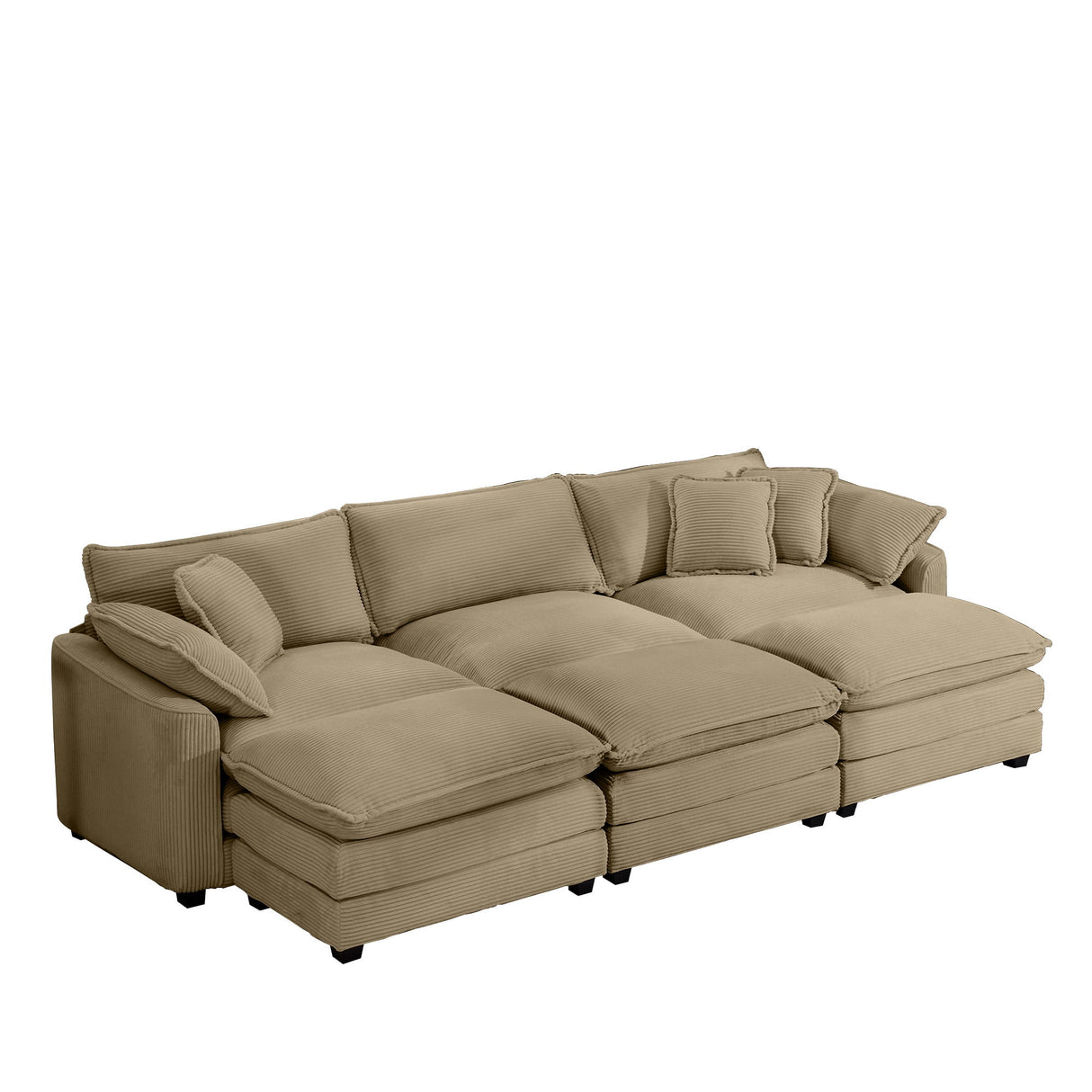 Modern Oversized Modular Cushion Sofa With Ottoman, Low Back, Deep Seating Sofa Set