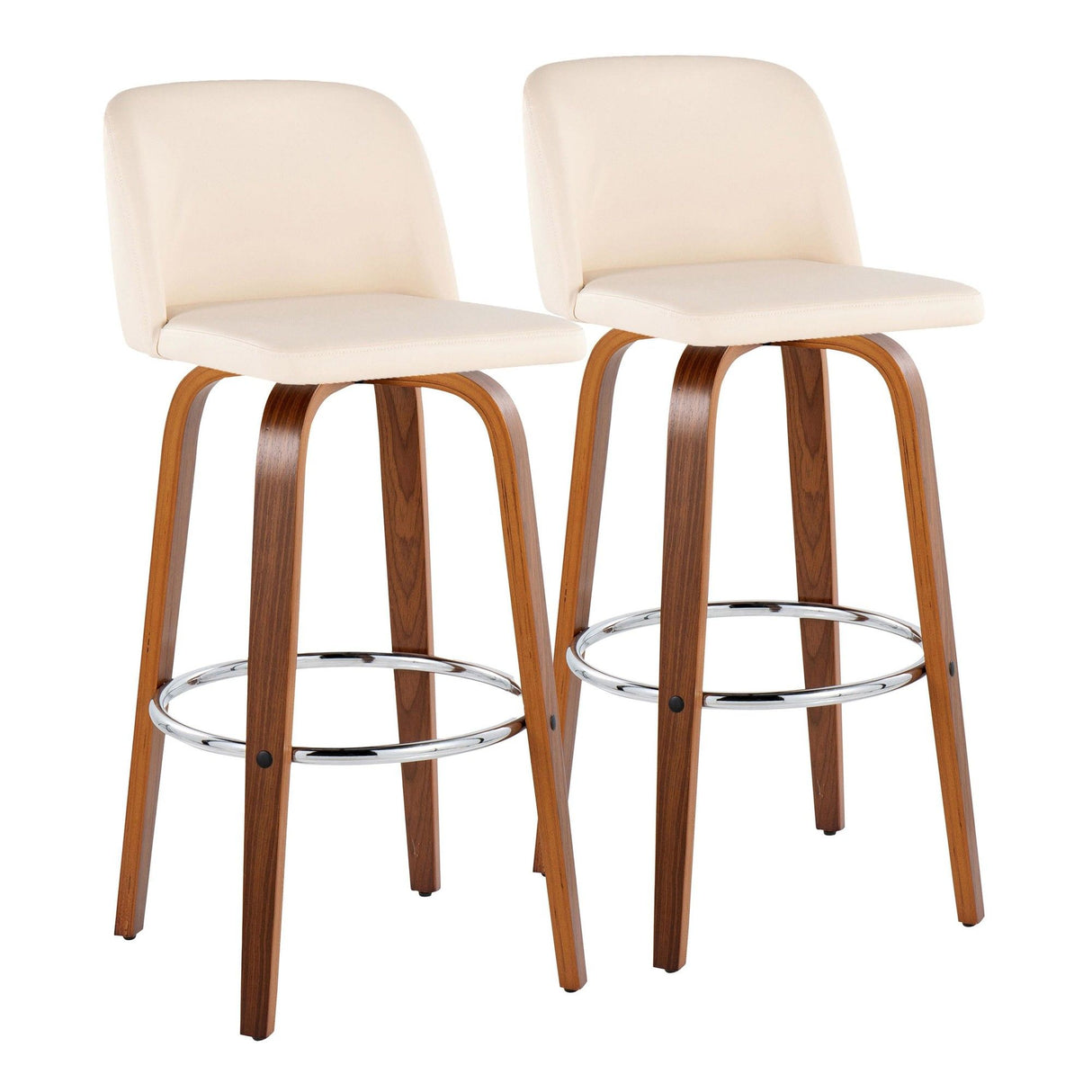Toriano - 30" Fixed-Height Barstool (Set of 2) - Walnut & Chrome Base