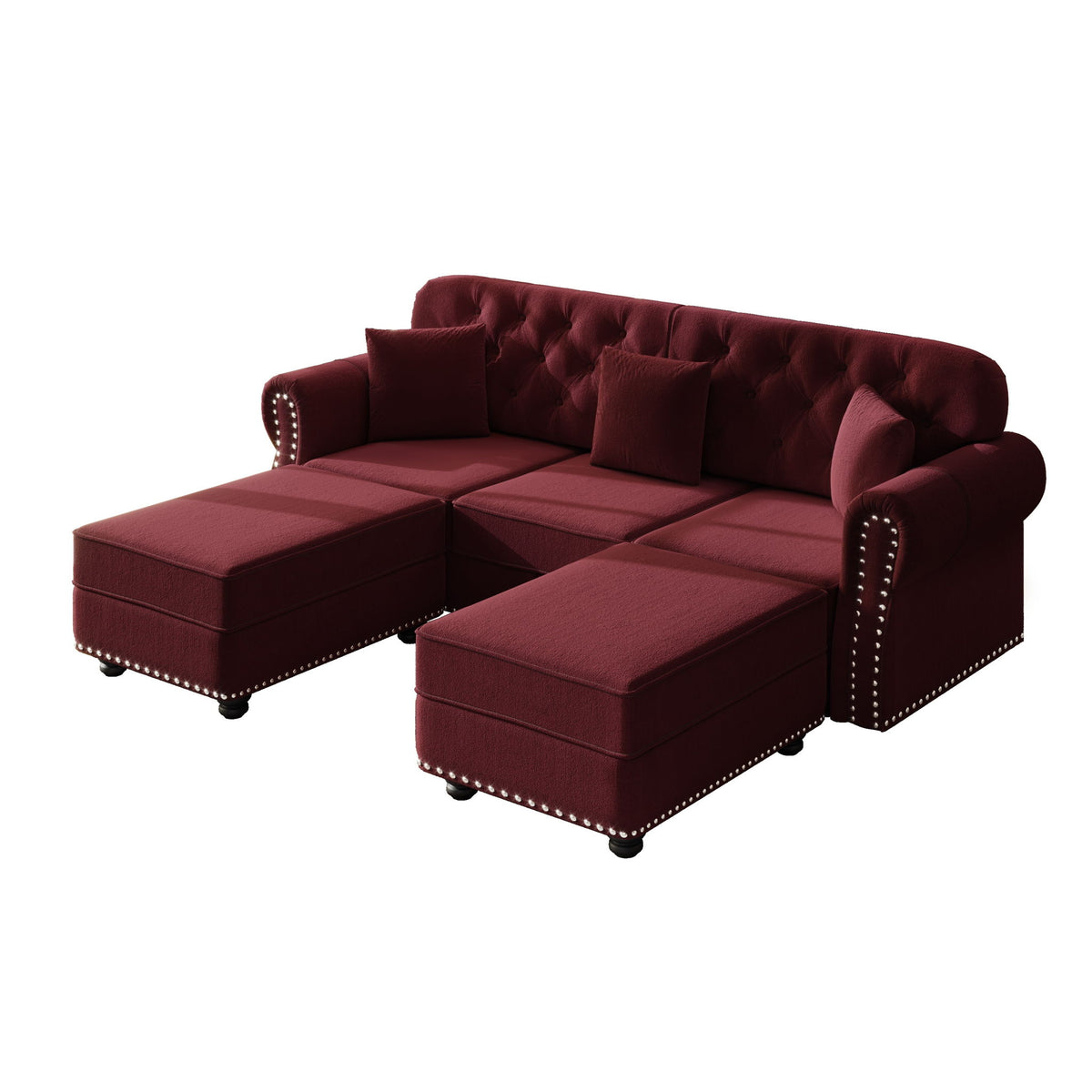 Upholstered Sofa Set With Nailhead Trim And Rolled Armrests, Includes Pillows