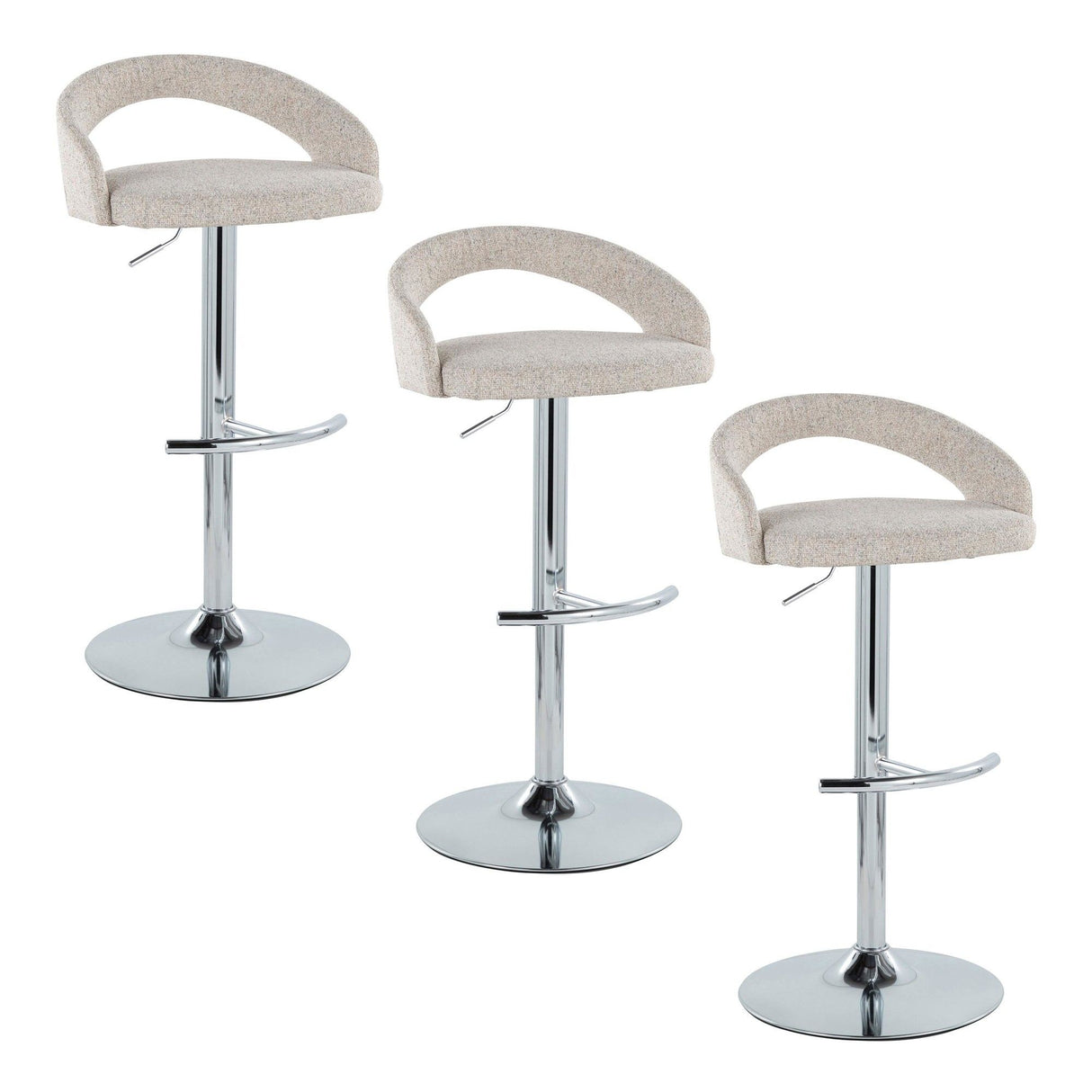 Grotto - Upholstered Adjustable Barstool - Chrome Metal Base