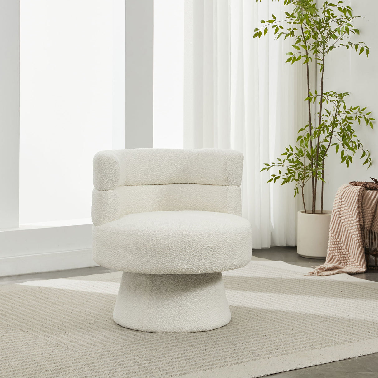 Swivel Accent Chair, 360° Rotating Design With Ergonomic Support For Living Room, Bedroom & Home Office - Cream White