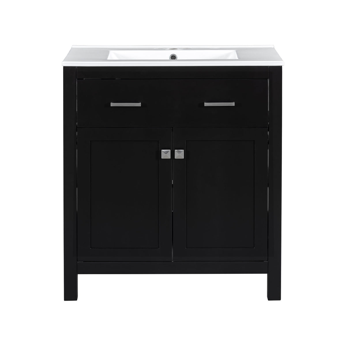 Bathroom Vanity With Ceramic Sink, Modern Single Bathroom Cabinet With 2 Doors And A Shelf, Soft Close Doors