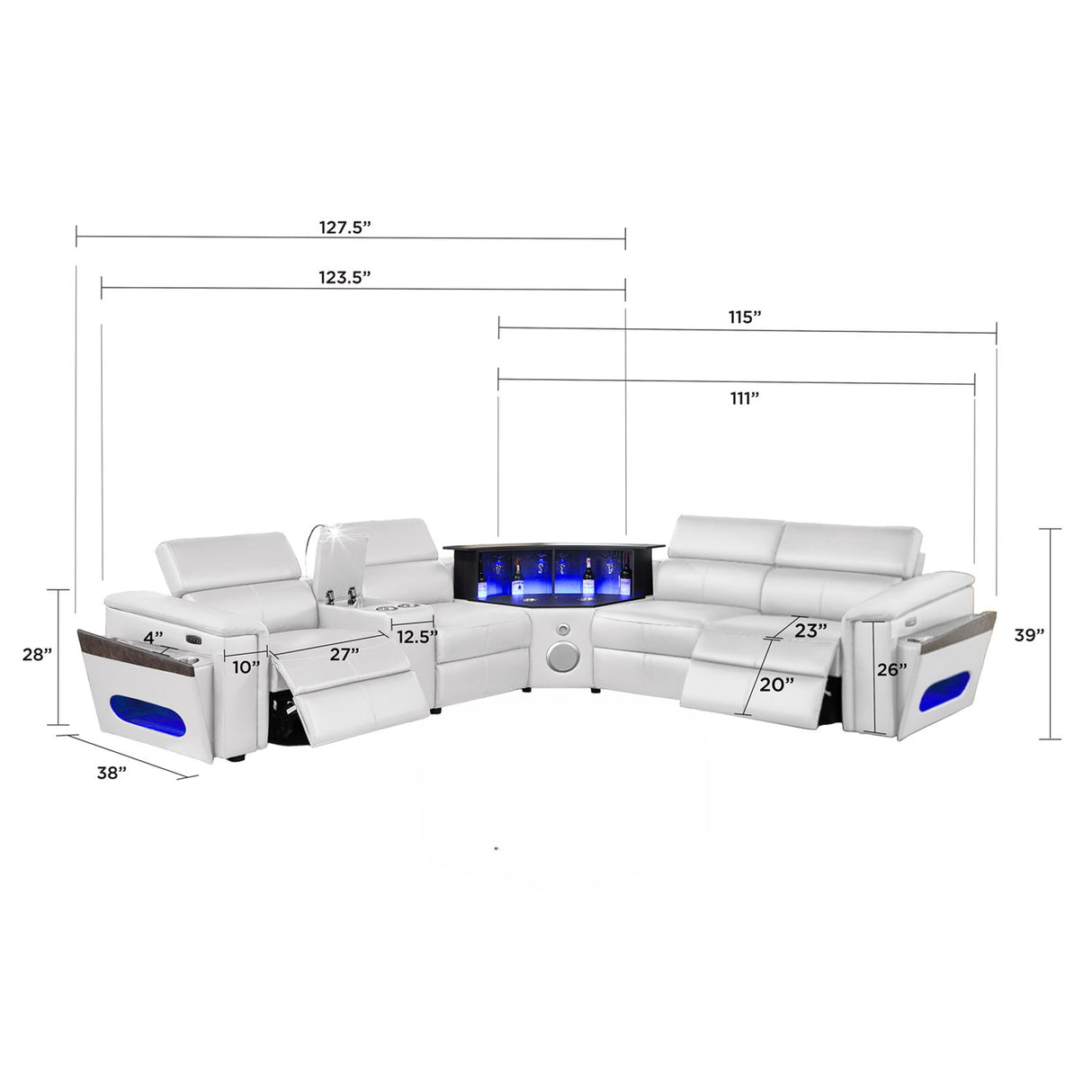 Nova - Sectional With Bluetooth Speaker, LED And Lifting Wine Cabinet