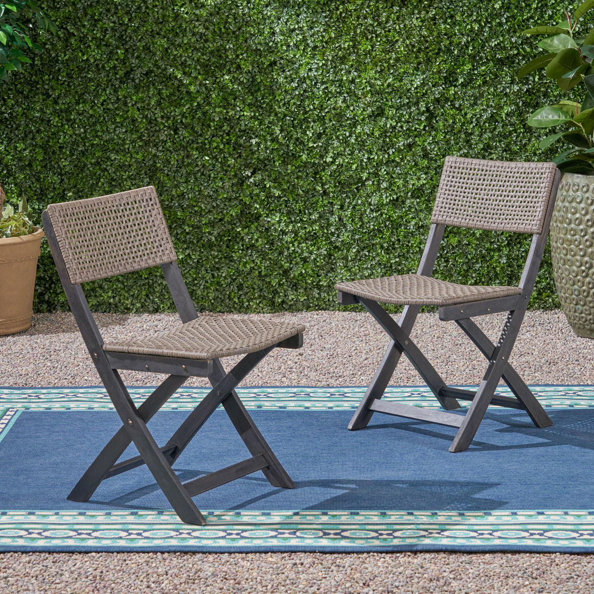 Bistro Foldable Chair With Wicker Backrest