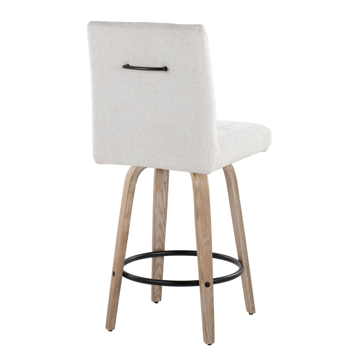 Hannah - 26" Fixed-Height Counter Stool With Swivel And Round Black Metal Footrest (Set of 2) - Whitewashed Wood