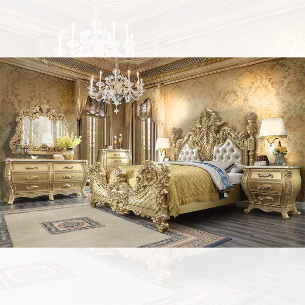 HD-1801 - 4 Piece California King Bedroom Set - Bright Gold