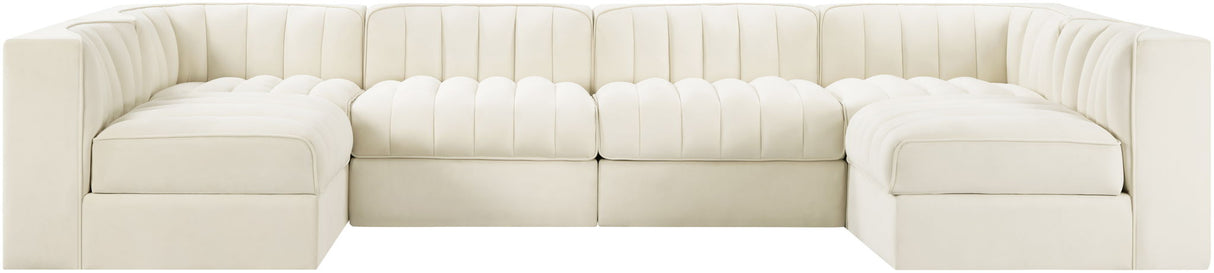 Rummi - Armless Velvet Performance Fabric Upholstered 6 Piece Modular Sectional