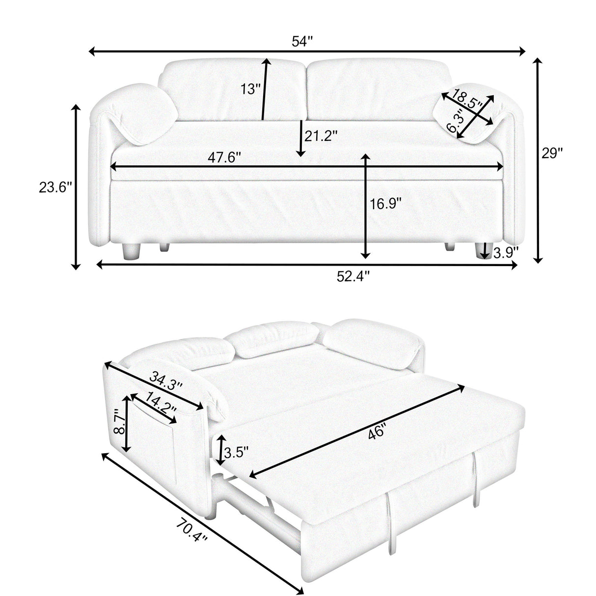 Sofa, Dual Purpose Lounge With Retractable Queen Size Bed