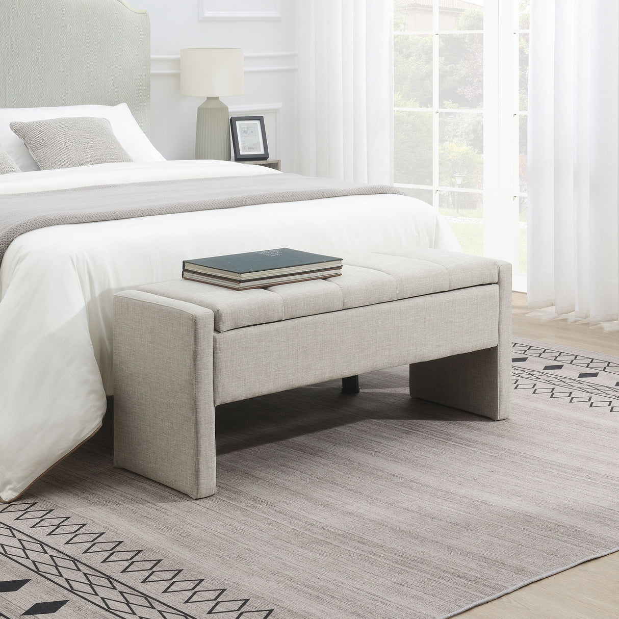Modern Upholstered Large Bed End Bench With Storage