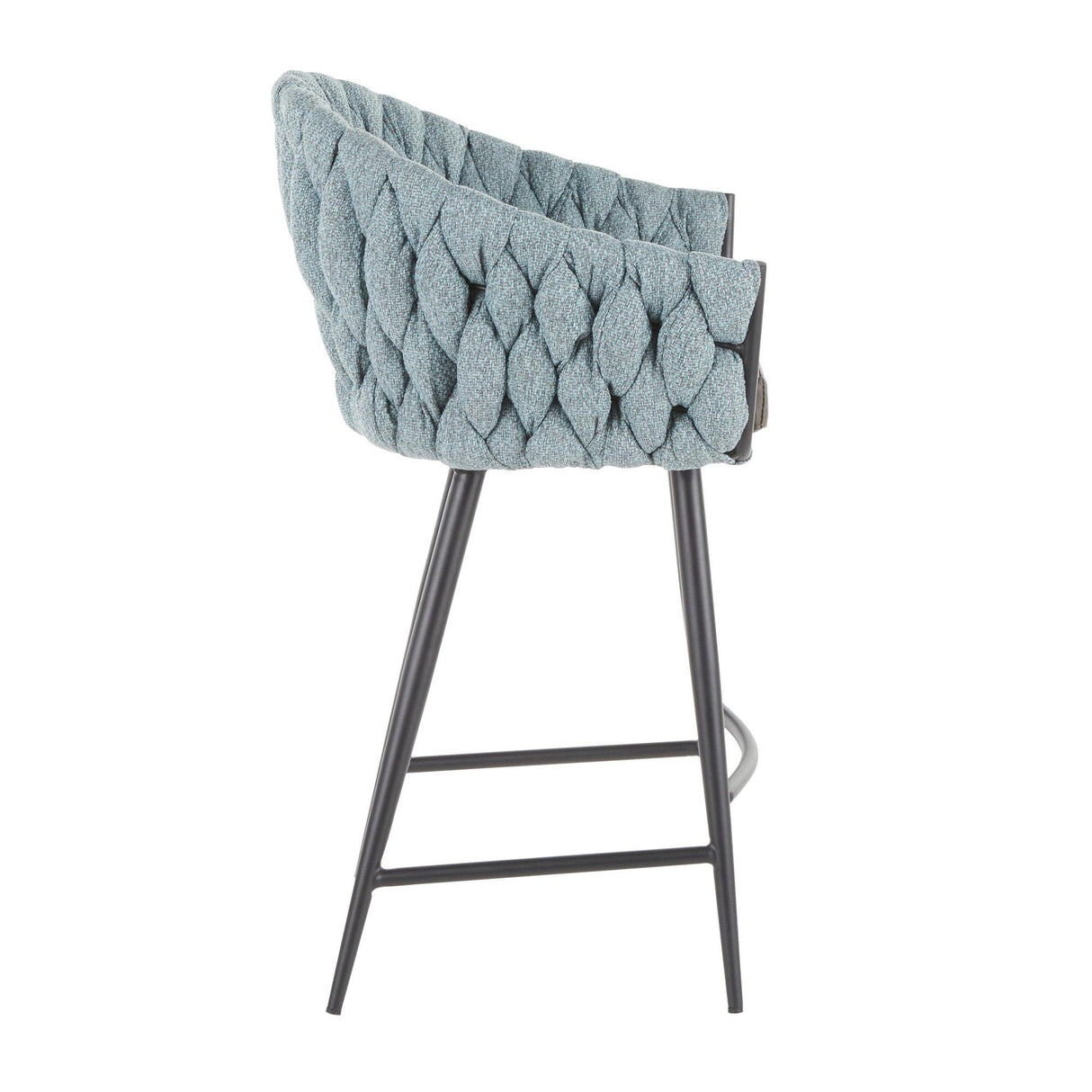 Matisse - Braided Contemporary Counter Stool - Black Metal With Gray Faux Leather And Blue Fabric