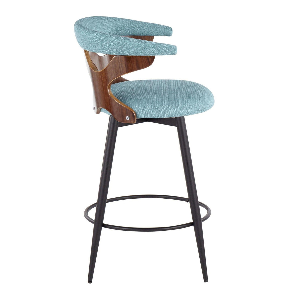 Gardenia - 25" Fixed-Height Counter Stool With Swivel And Rounded Black Metal Footrest (Set of 2) - Black Metal, Walnut Wood