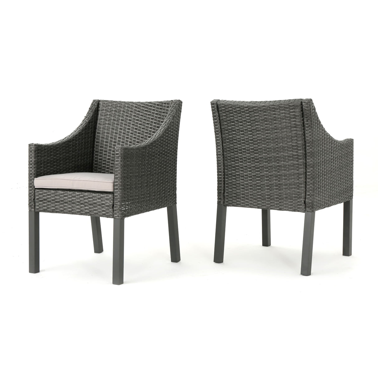 Outdoor Rattan Dining Chair With Straight Legs And Sloped Arms (Set of 2) - Gray / Silver